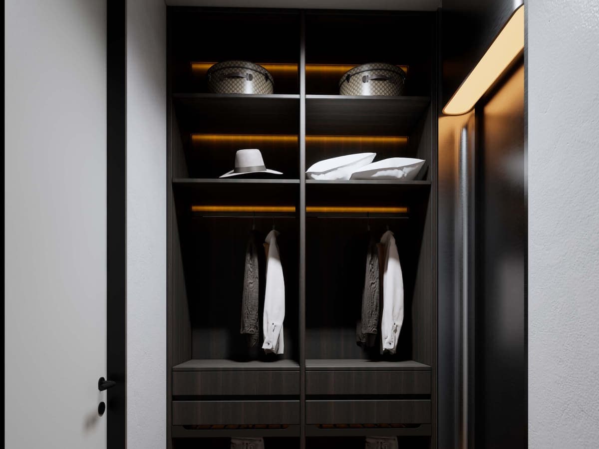 Walk-in wardrobe project image with open storage and hanging space