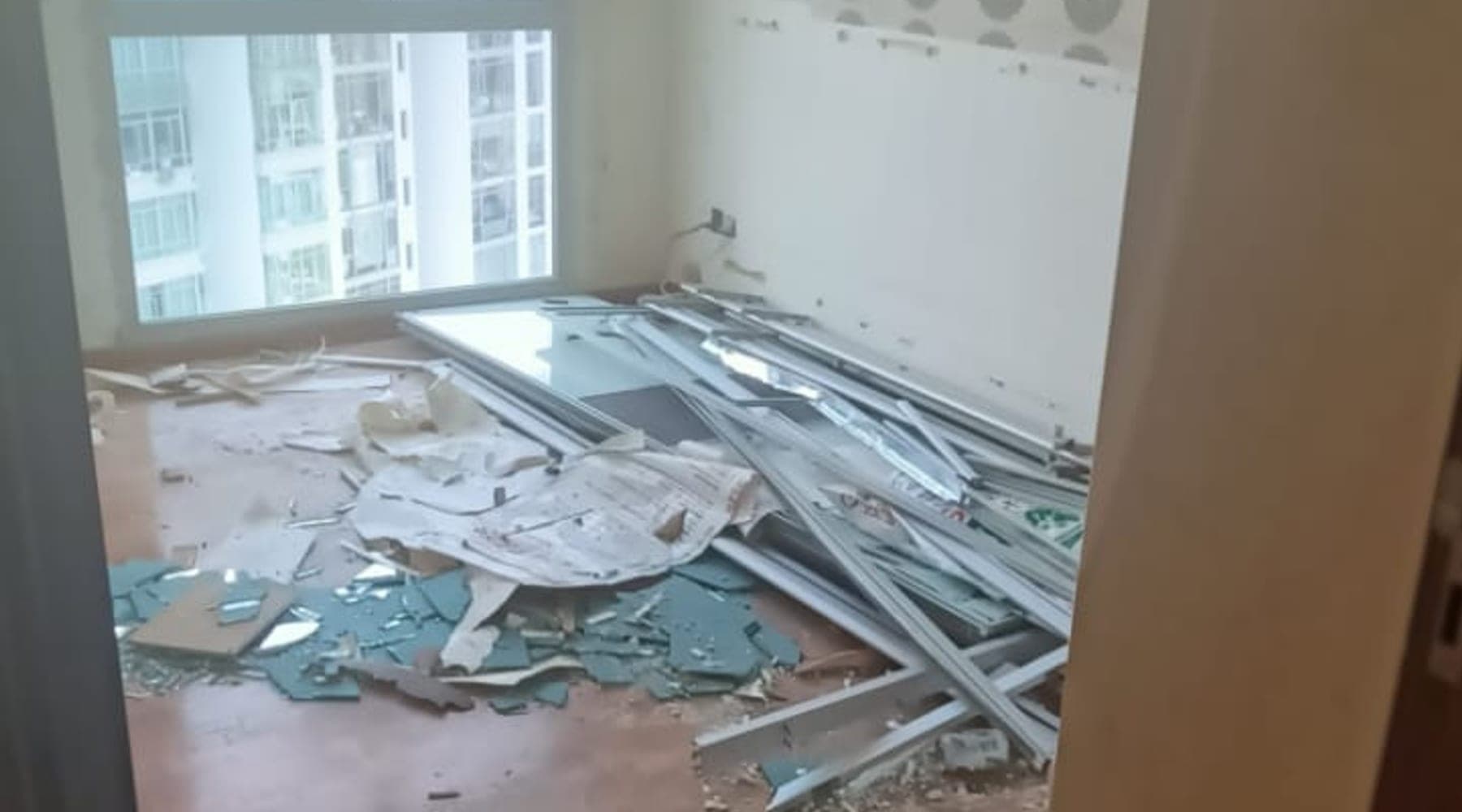 Dismantled materials and debris during JBC site clearing